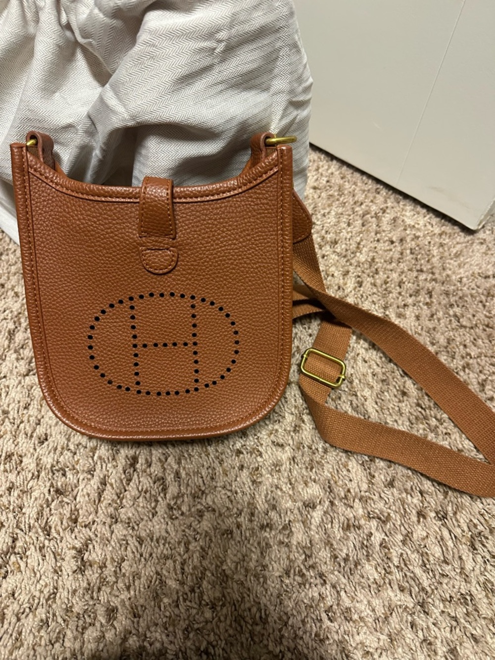 Hermes-style Brown Crossbody Bag with Perforated H Logo